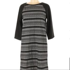 Loft Black and Gray Striped Long Sleeve Dress